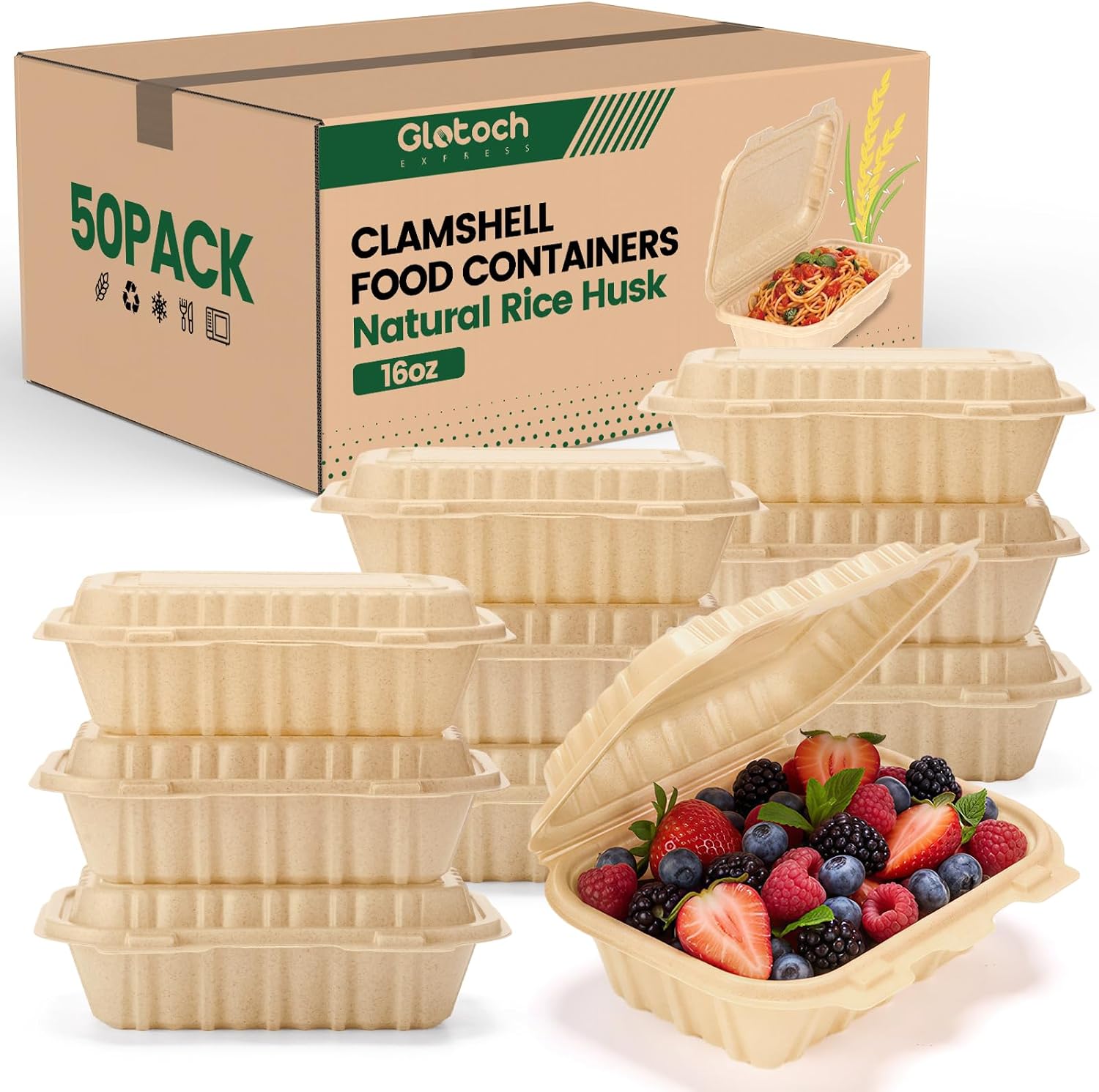 Salad Container Jar - 50 Pack 16oz Clamshell Take Out