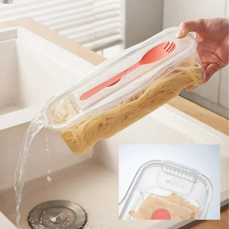 Salad Container Jar - Microwave Pasta Cooking Box with Strainer