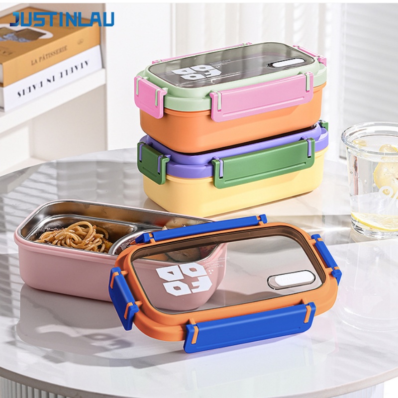 Salad Container Jar - JUSTINLAU 2 Grid Bento Box Stainless