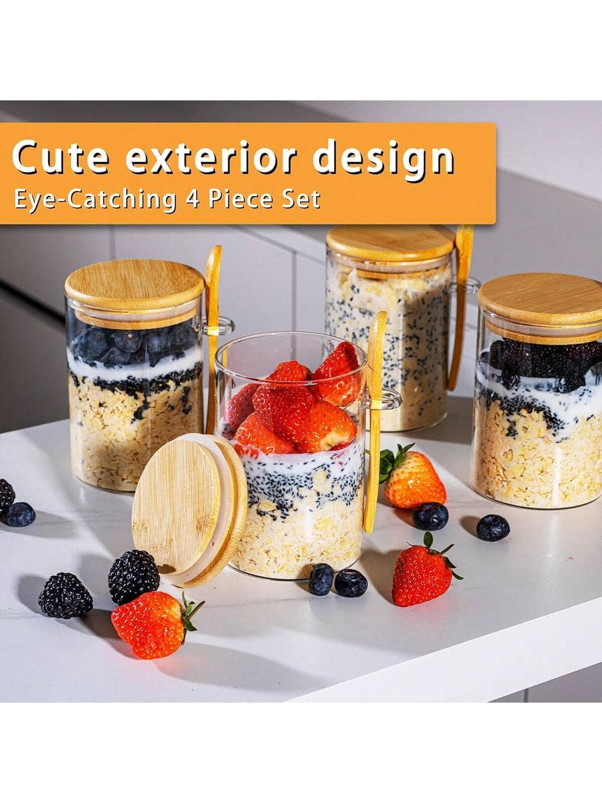4 Pack Overnight Oats Jars Mod - Meal Prep Yogurt Parfait review and price